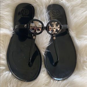 Tory Burch sandals, Miller logo, jellies, navy.